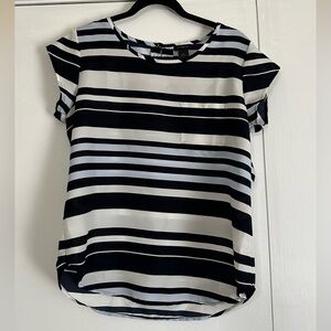 Ann Taylor white, light blue, and navy stripe blouse